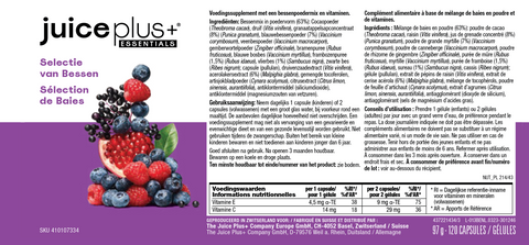 Selectie van fruit, groenten, bessen & Omega+ capsules