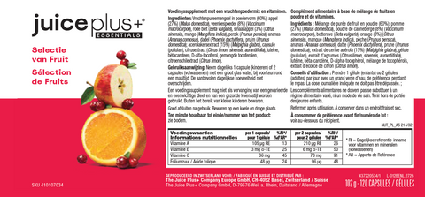 Selectie van fruit, groenten, bessen & Omega+ capsules